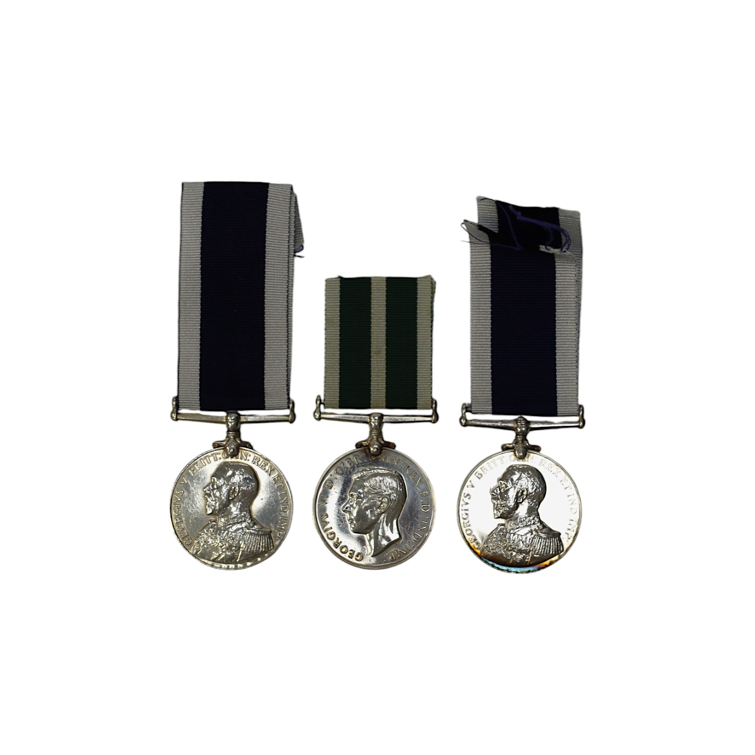 Three Naval LSGC medals; GV RNLSGC to 218949. S.H.Hasler.A.B. H.M.S.Pembroke.I.; GV RNLSGC to 351697 A.E.Day. S.B.P.O. H.M.S.Pembroke.; GVI RNRLSGC to 208. E.D. A.B.Jenkins.E.R.A. R.N.R. Condition - fair to good